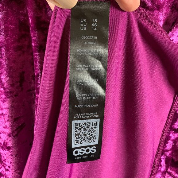ASOS Womens Velvet Babydoll Dress Sz 14 Purple Whimsigoth Stretch Party Event - Picture 10 of 14